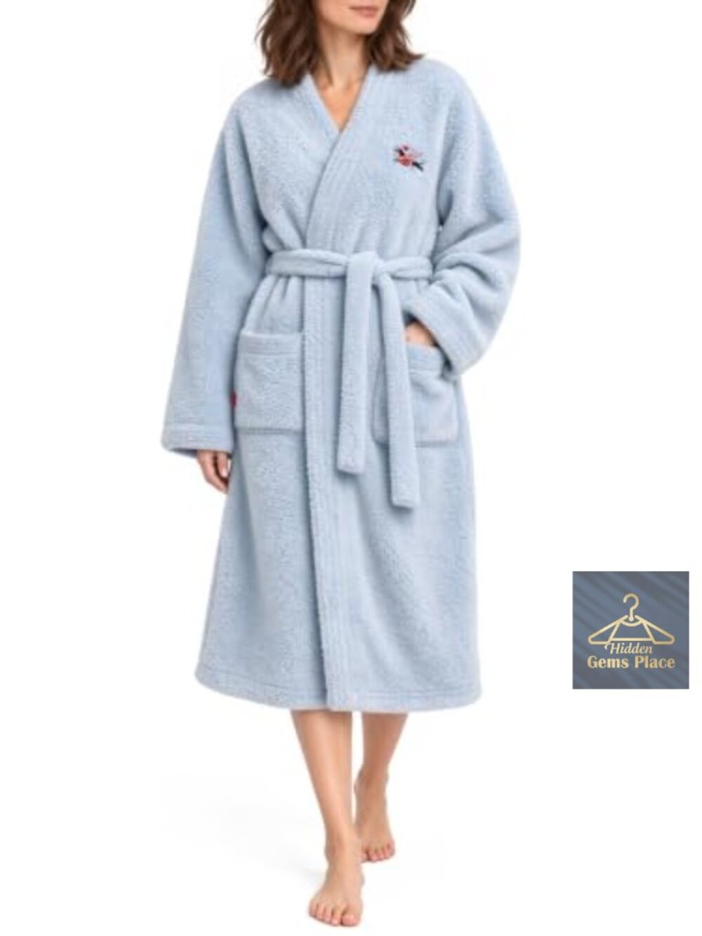 Women's Coral Fleece Robe Soft Plush Bathrobe with Belt Christmas